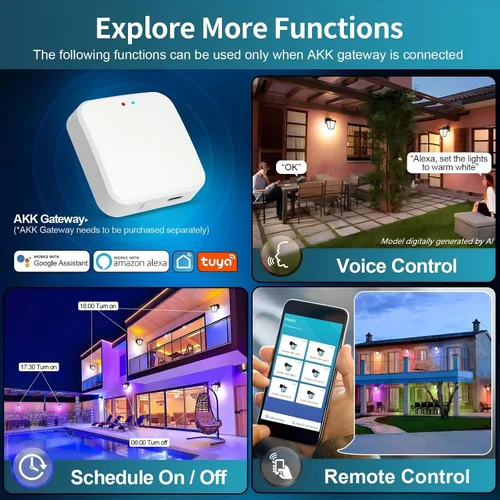 Vista 5 de AKK Luces de pared inteligentes para exteriores con salida GFCI, control de aplicación, luces de porche RGBCW que cambian de color, IP65