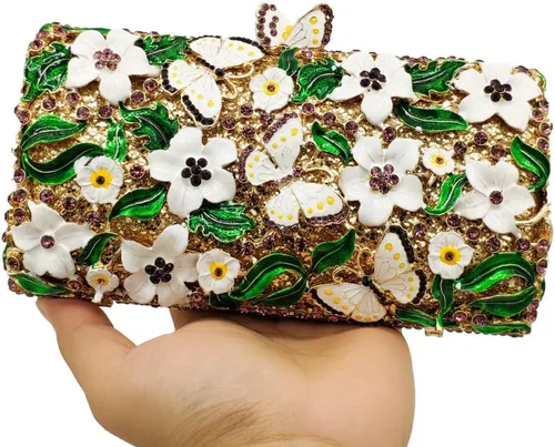 Vista 7 de Boutique De FGG Flores y mariposas mujeres cristal embrague bolso de noche boda fiesta Rhinestone bolsos