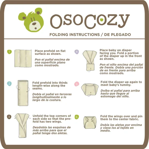 Vista 7 de OsoCozy Paquete de pañales de tela preplegados económicos: 3 docenas de pañales preplegados 100% algodón sin blanquear y 4 fundas de pañales