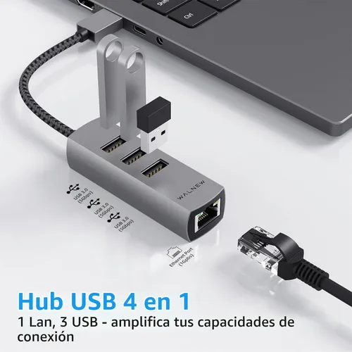 Vista 2 de WALNEW Adaptador USB A a Ethernet, USB 3.0 a RJ45 Gigabit para computadora
