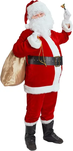 Vista 3 de Gardentime Disfraz de Papá Noel para hombres traje de Papá Noel para adultos 11 piezas traje de terciopelo rojo de lujo Navidad vacaciones fiesta