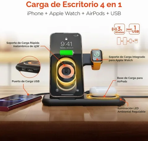 Vista 7 de HyperGear PowerFold X-Ray - Estación de carga inalámbrica 4 en 1 para múltiples dispositivos, estación de carga plegable de 15 W para teléfono