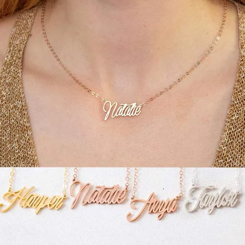 Vista 3 de Flowshey Custom Name Necklace Personalized Name Necklace 18K Gold Plated Nameplate Gift for Women