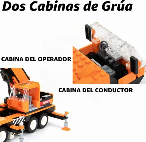 Vista 6 de Block Builder Juego de bloques de construcción de grúa móvil (475 piezas) y grúa torre de construcción. ¡Dos kits de construcción en un juego!