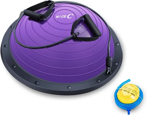 Vista 8 de Nice C Pelota de Equilibrio, Media Pelota, Pelota de Equilibrio, Entrenador de Ejercicios, con Banda de Resistencia, Yoga de Fitness y Fuerza