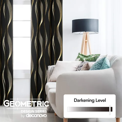 Vista 3 de Deconovo Cortinas opacas con aislamiento térmico, reducción de ruido, para dormitorio, sala de estar, 2 paneles, negro/onda, 42 pulgadas de ancho x