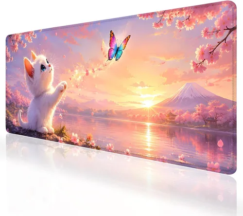 Vista 2 de Alfombrilla grande para mouse, tapete de escritorio para teclado de computadora, base de goma antideslizante, impermeable con bordes cosidos