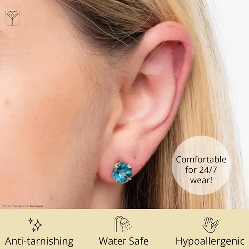 Vista 4 de Aretes redondos de oro de 10 quilates con piedra natal de 0.315 in para mujer MAX + STONE