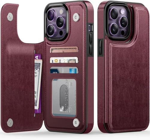 Vista 217 de LETO para iPhone 15 Pro Funda tipo cartera - Tapa tipo folio con patada - Diseños de moda - Tarjetero - Funda protectora para mujeres y niñas - 6.1