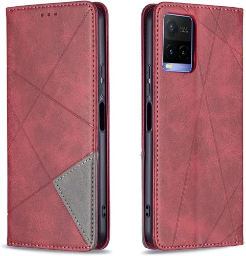 Vista 21 de Funda con tapa para Vivo Y11, Y15, Y12 e Y17, diseño de rombos de piel sintética, con función atril, cierre magnético, para Vivo Y11/Y15/Y12/Y17