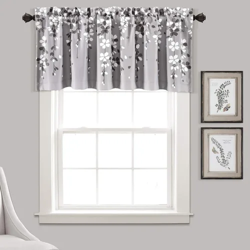 Vista 24 de Lush Decor Cenefa para ventana con flores que lloran, filtro de luz, azul y gris