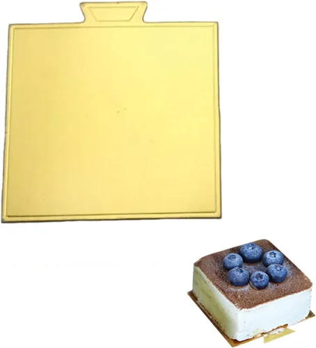 Vista 9 de 100 mini tablas para tartas de 5.12 x 1.57 pulgadas, juego de cartón rectangular dorado de barra larga, base para cupcakes, bandeja para exhibidores