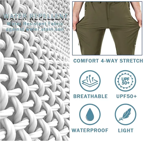 Vista 4 de Postropaky Pantalones de pesca para hombre de secado rápido ligeros impermeables para viajes al aire libre escalada pantalones elásticos
