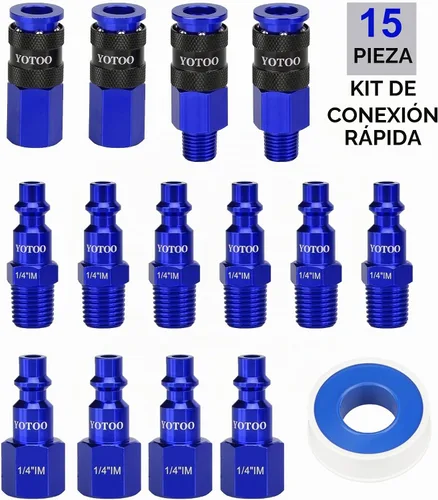 Vista 2 de YOTOO Kit de Acoplador de Aire Universal y Enchufe Industrial, 15 Piezas de Accesorios de Manguera de Aire de Conexión Rápida de Aluminio Duraderos