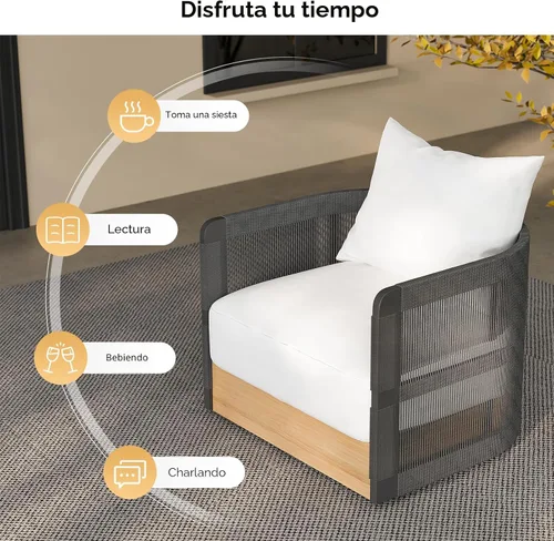 Vista 7 de homary Silla giratoria para patio, 2 piezas, con cojín grueso a prueba de Negro