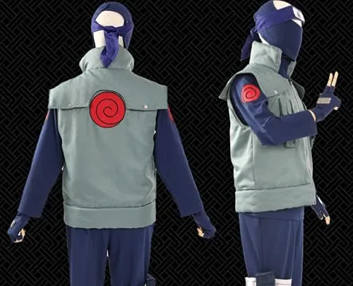 Vista 2 de Kakashi Vest Shirt Pant mask Headband Gloves Kunai 7pac