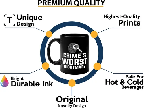 Vista 3 de Taza de café detective de 11 onzas, color negro, crimes peor pesadilla, oficial de policía, patrulla policial, detective, policía, policía, policía