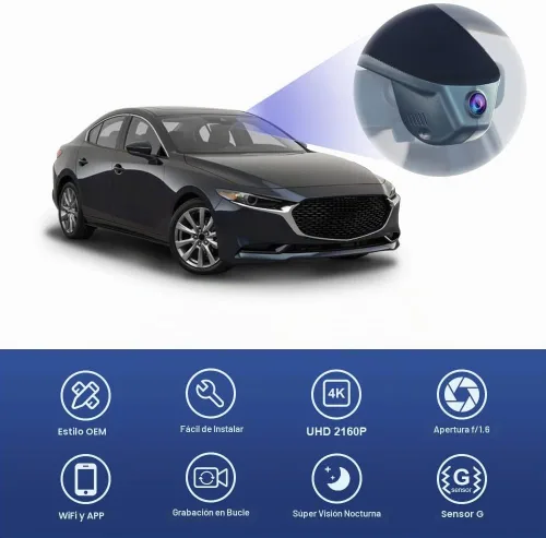 Vista 4 de Fitcamx Cámara de tablero 4K adecuada para Mazda 3 2019 2020 2021 2022 2023 Select Premium Turbo Carbon 2.0 2.5S (OBD), aspecto OEM, video UHD