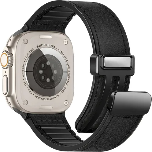 Vista 31 de Correas de cuero magnéticas compatibles con Apple Watch 42mm (Serie 10/11) 41mm 40mm 38mm para hombres y mujeres, cuero genuino con hebilla