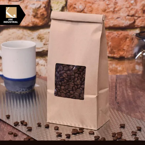 Vista 5 de Bolsas de café y té de papel kraft de 1 libra con ventana, ideal para pasteles, dulces y panadería (100)