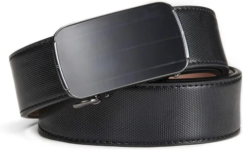 Vista 2 de Clubbelts Cinturón de cuero con trinquete para hombre con hebilla automática, negroblancomarrón, 1 38 de ancho, cinturón de vestir ajustable