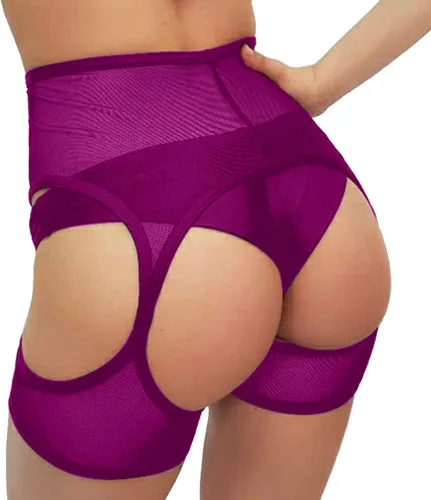 Vista 5 de BZB Pantalones cortos de baile de cintura alta para mujer, malla transparente con liguero, pantalones de yoga para entrenamiento atlético