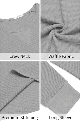 Vista 5 de COOFANDY Paquete de 2 camisas de punto gofre para hombre, camisetas de algodón de manga larga, estilo casual, cuello redondo