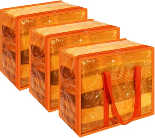 Vista 7 de Vieshful Bolsa de almacenamiento de ropa transparente verde de 40 litros, organizador de ropa colorido con cremallera, bolsa de almacenamiento