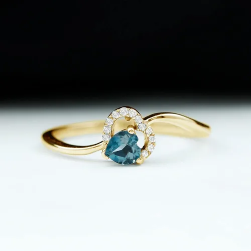 Vista 11 de Anillo de derivación de corazón con topacio azul natural de Londres, calidad AAA, joyería de promesa para ella