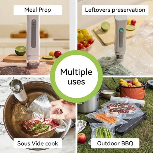 Vista 2 de Máquina selladora al vacío inalámbrica compacta para conservación de alimentos con 30 bolsas reutilizables de almacenamiento al vacío