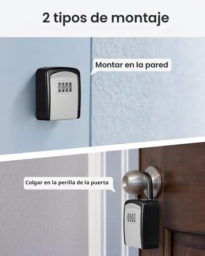 Vista 4 de Caja de seguridad Puroma para llaves, caja de seguridad con combinación de 4 dígitos, caja de seguridad portátil para la pared con código