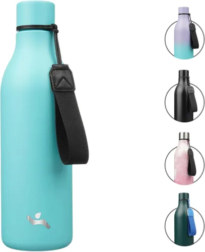 Vista 40 de Konokyo Botella de agua aislada con correa, botella de agua de acero inoxidable de 18 onzas de doble pared con aislamiento al vacío, frasco de Verde