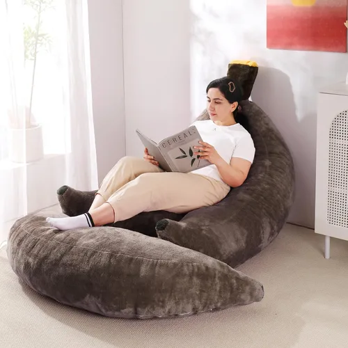 Vista 6 de Sofá de frijoles con otomana IEVENW en forma de banana, sofá de piso con reposapiés, cómodo sofá cama convertible para adultos, sofá de felpa
