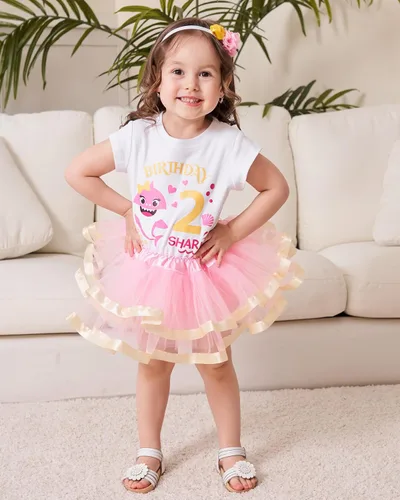 Vista 24 de Luke and Lulu Traje de cumpleaños para niña, diseño de tiburón - 2º cumpleaños niña
