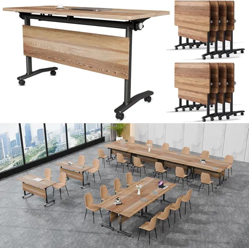 Vista 40 de Mesa de conferencias plegable, mesas de sala de conferencias con ruedas, mesa rectangular grande y plegable para reuniones de 6 a 12 personas, mesa
