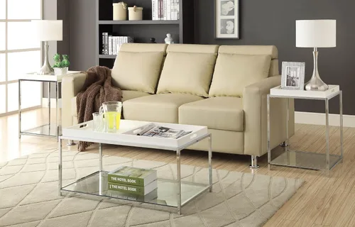 Vista 7 de Convenience Concepts Mesa auxiliar Palm Beach con estante y bandejas extraíbles, color blanco