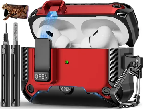 Vista 9 de Funda para AirPods Pro de 2 generación con soporte para teléfono, diseño de interruptor automático de protección completa contra caídas con kit