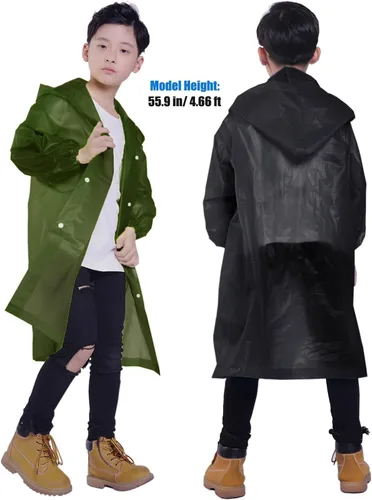 Vista 61 de Chaqueta de lluvia para niños, paquete de 2 ponchos de lluvia para niños, impermeables reutilizables para niños y niñas, impermeable, para exteriores