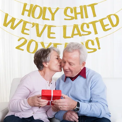 Vista 6 de Holy We Lasted 20 Years - Cartel de 20 años de boda, decoración divertida para él, su marido, esposa, padres, pre-encordado, purpurina dorada
