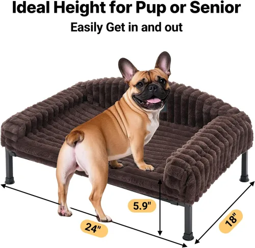 Vista 2 de Veehoo Cama elevada para perros con cojín de cojín, sofá cama de felpa esponjosa para perros pequeños, gatos, cuna elevada lavable para mascotas