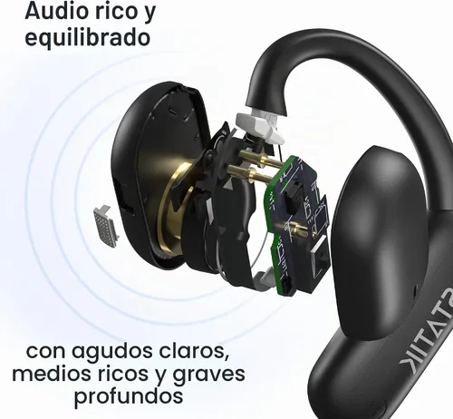 Vista 5 de Statik Aktive - Auriculares Bluetooth de oreja abierta, inalámbricos, carga rápida y batería de larga duración de 10 horas, ajuste seguro cómodo