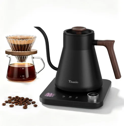 Vista 13 de Hervidor eléctrico de cuello de cisne para verter sobre café, control de precisión de ±1 °F, calefacción inteligente de dos etapas, 2 horas de Negro