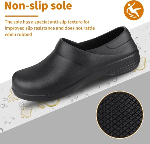 Vista 4 de Zapatos unisex antideslizantes para servicio de alimentos, impermeables, resistentes al aceite, zuecos de trabajo de cocina, cómodos zapatos