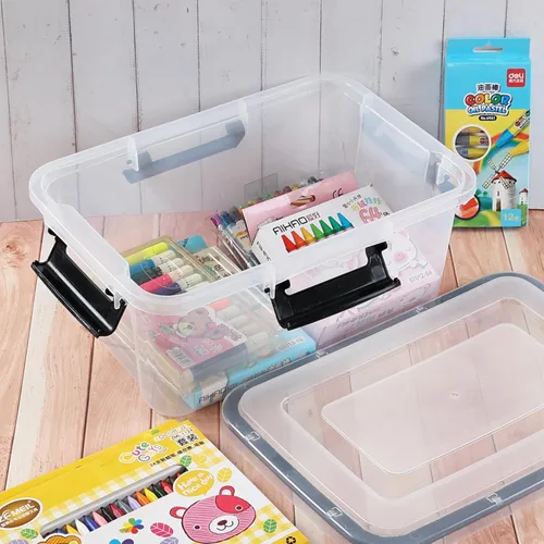 Vista 7 de Caja de almacenamiento de plástico transparente de 12 cuartos de galón con tapa, caja de almacenamiento con pestillo, paquete de 6