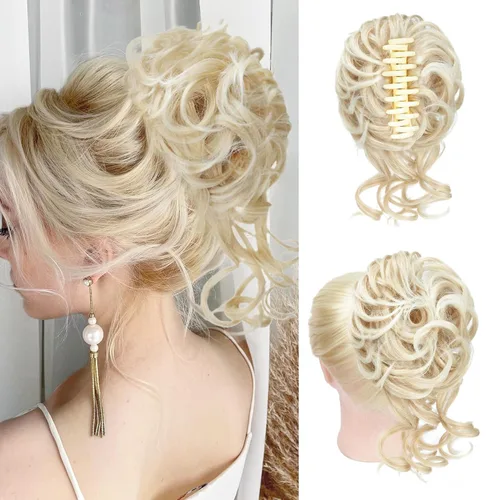 Vista 24 de Extensiones de cabello con clip de pinza para el cabello de moño, accesorios para el cabello para mujer, extensiones de cabello rizado