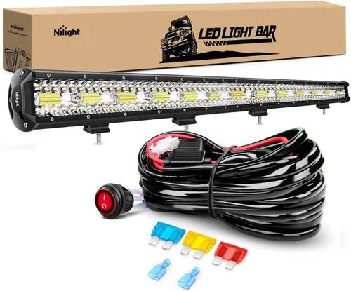 Vista 10 de Nilight 18024C-A barra de 20 pulgadas 420w, combo de punto de inundación de triple fila 42000LM, barra con luces LED para todoterreno o para camiones
