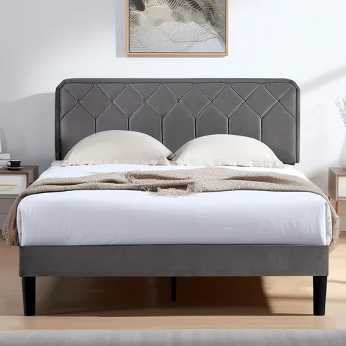 Vista 25 de VECELO Marco de Cama Tamaño Twin con Plataforma Tapizada de Terciopelo Premium con Cabecera Ajustable en Altura/Base de Colchón, Soporte de Listones