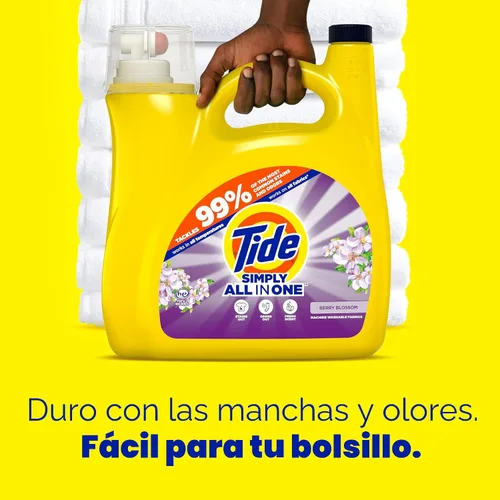 Vista 2 de Tide Simply All-In-One, detergente líquido para ropa sucia con aroma a flor de saúco, 89 cargas, 117 onzas líquidas
