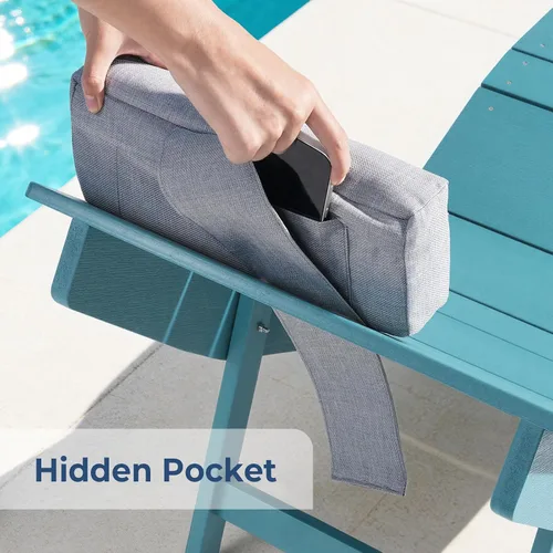 Vista 9 de Juego de 4 sillas de piscina para exteriores, resistentes a la intemperie, sillas de bronceado plegables con reposacabezas, soporta hasta 400 Azul