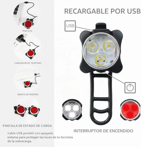 Vista 3 de Rechargeable LED Bike Light Sets, Super Bright Front Headlights and Rear LED Bicycle Lights, 650mah Lithium
